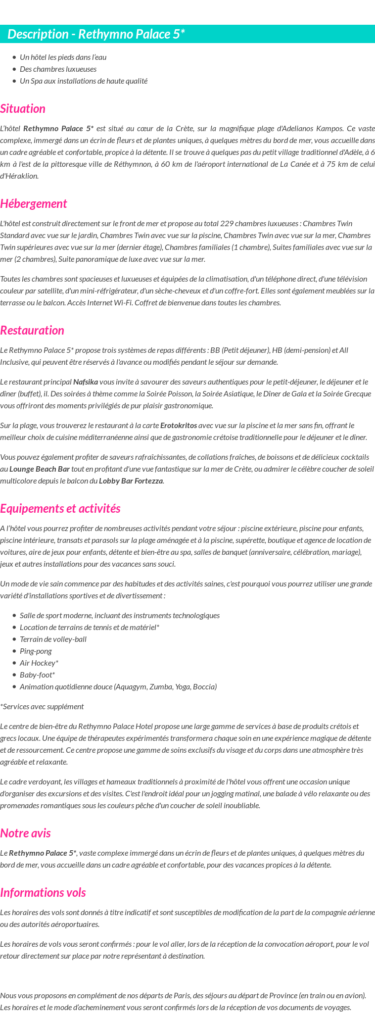 Détails du séjour