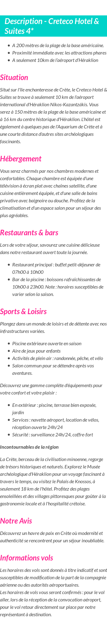 Détails du séjour