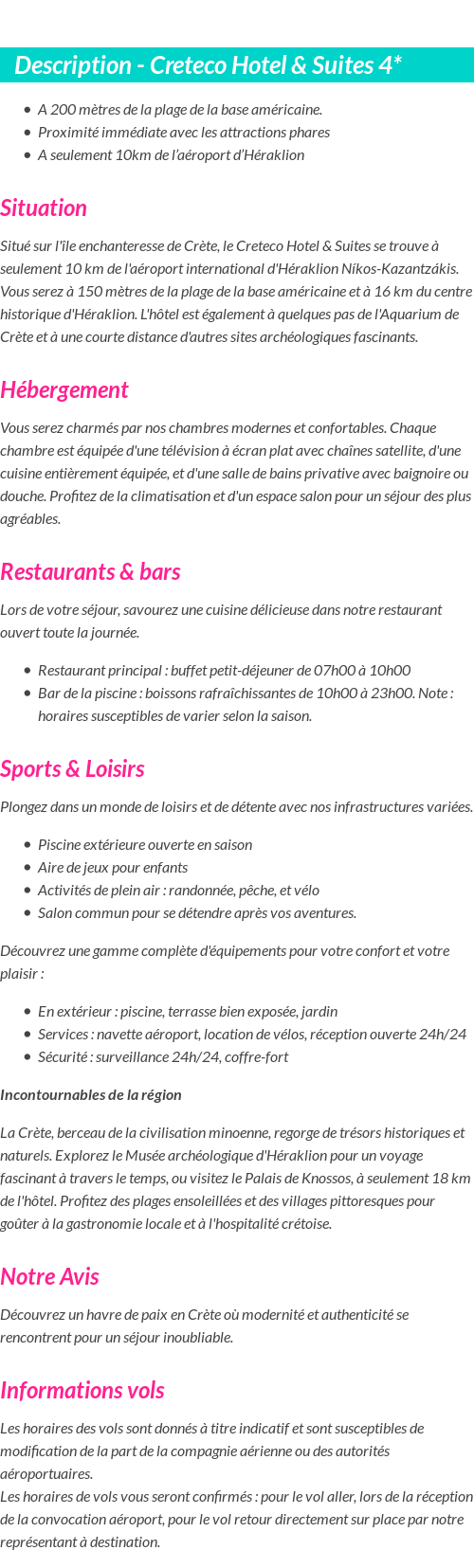 Détails du séjour