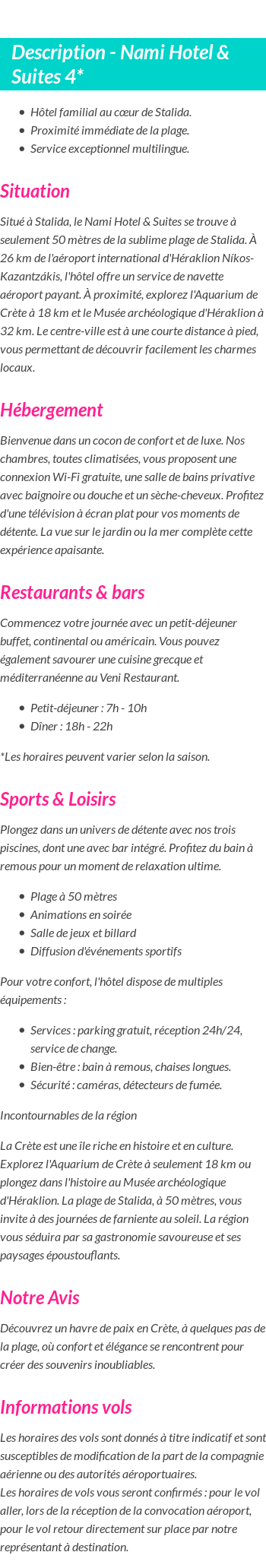 Détails du séjour