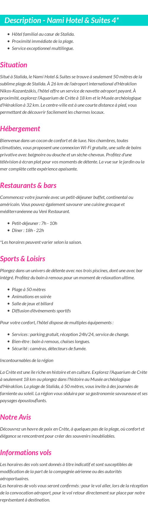 Détails du séjour
