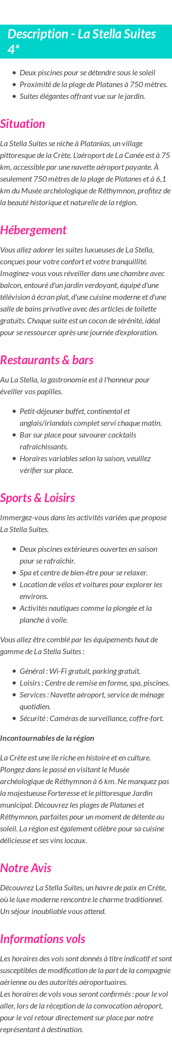 Détails du séjour
