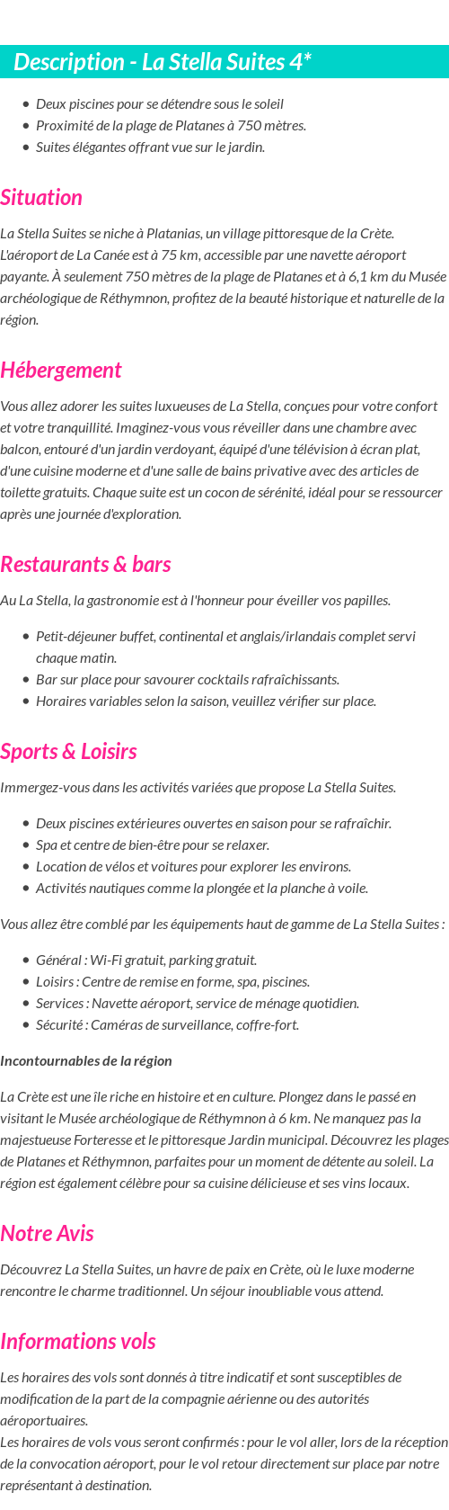 Détails du séjour