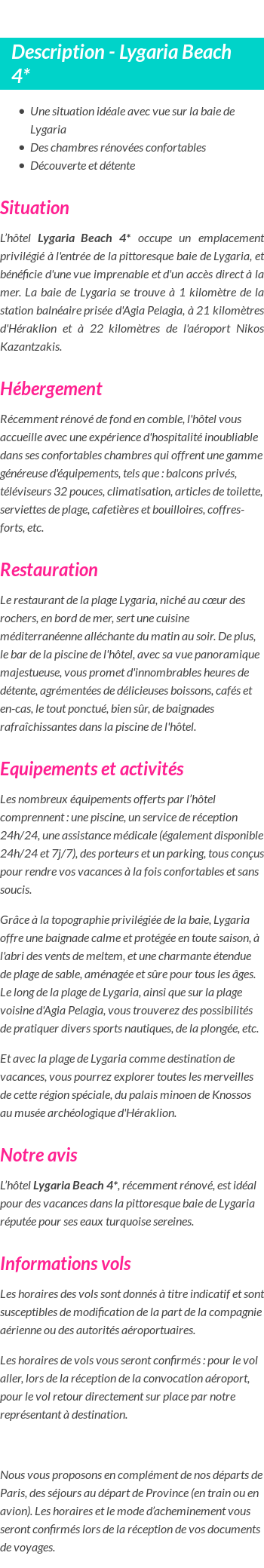 Détails du séjour