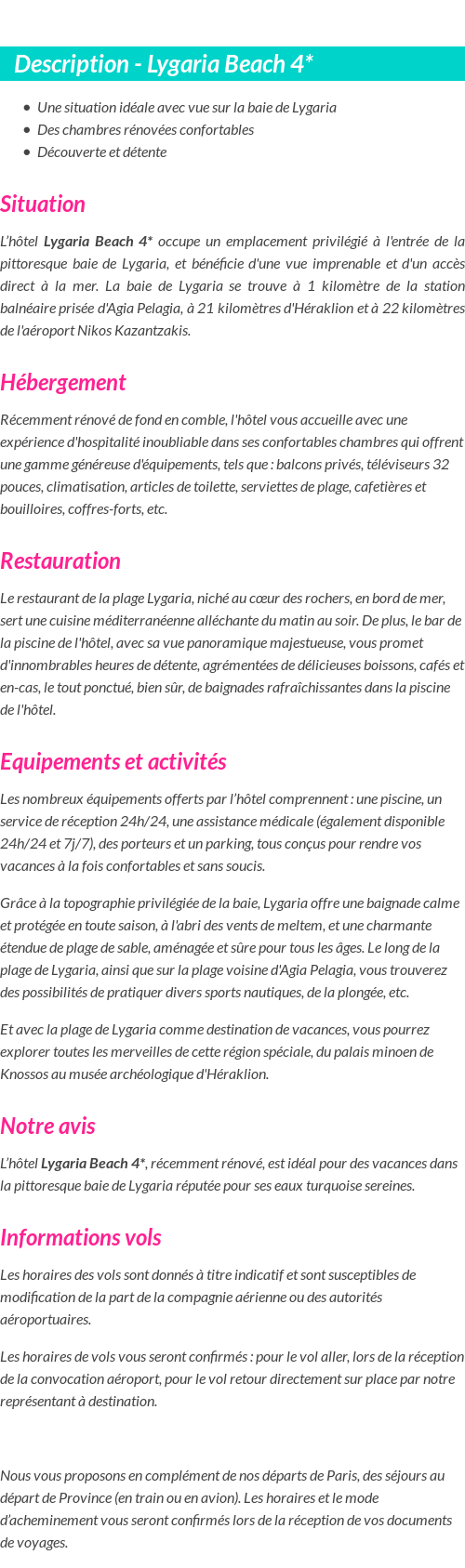Détails du séjour