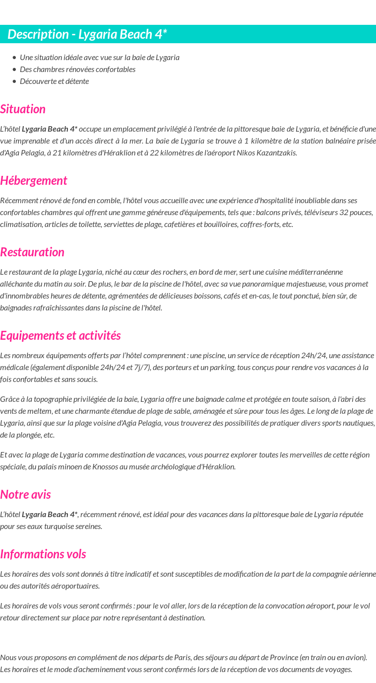 Détails du séjour