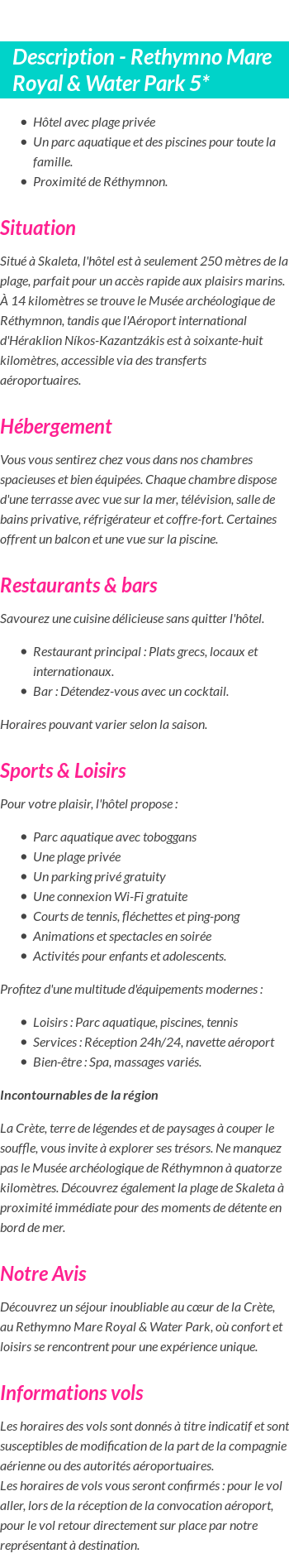 Détails du séjour