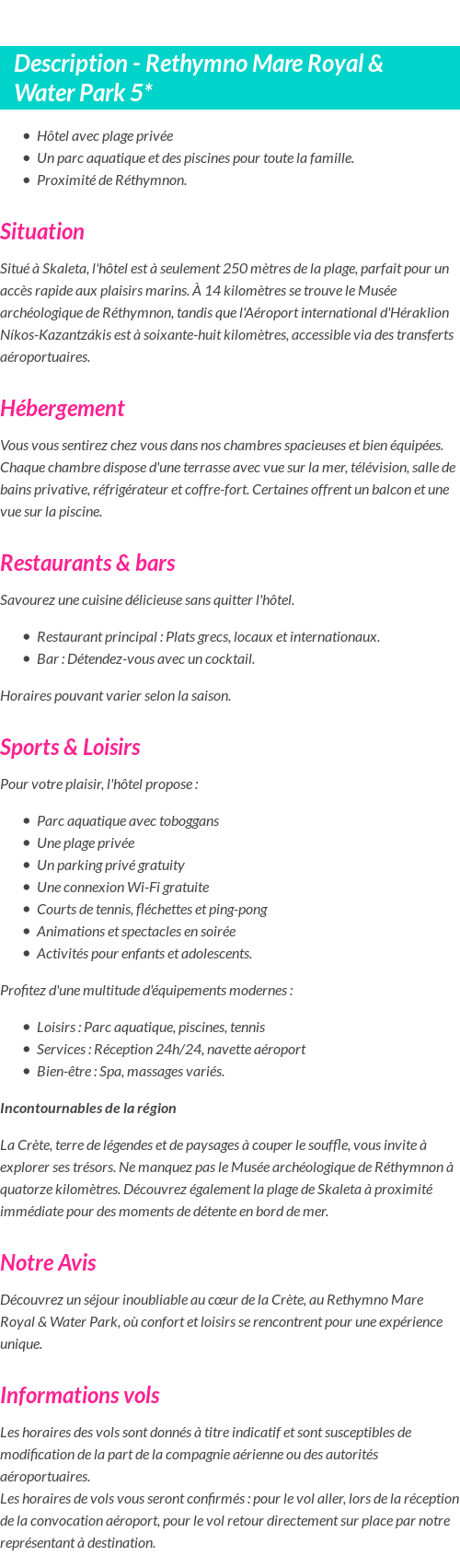 Détails du séjour