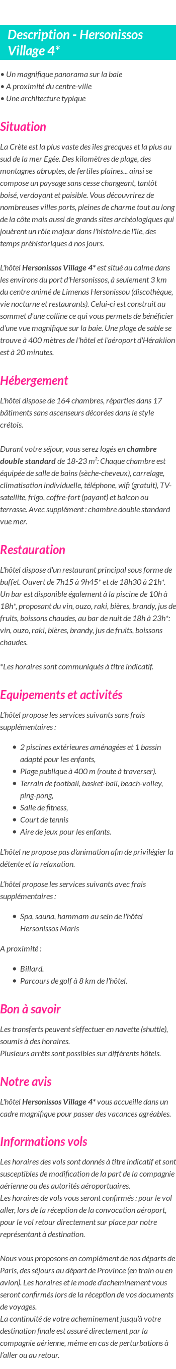 Détails du séjour