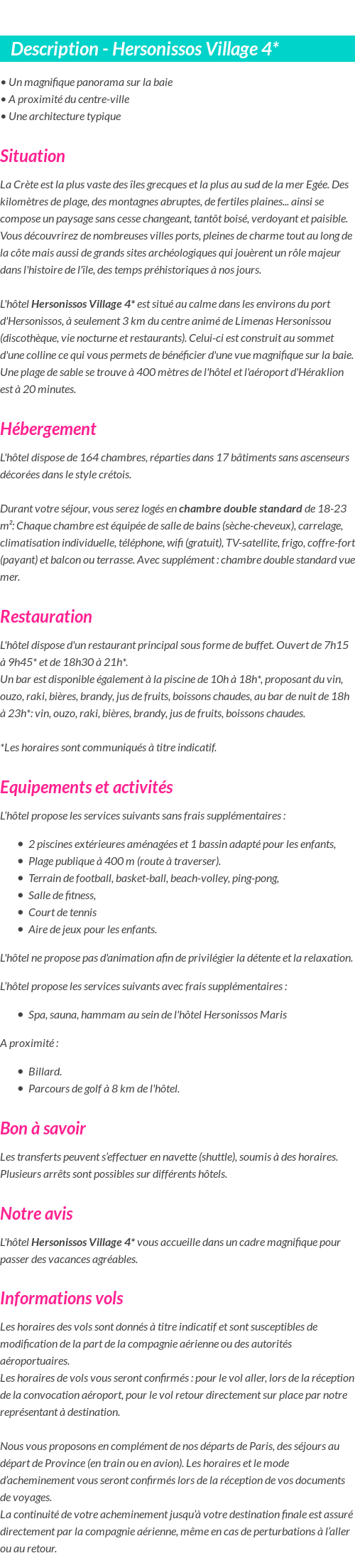 Détails du séjour