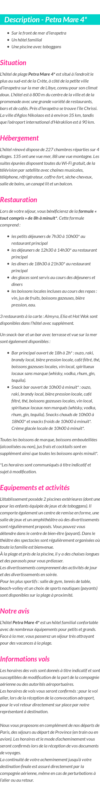 Détails du séjour