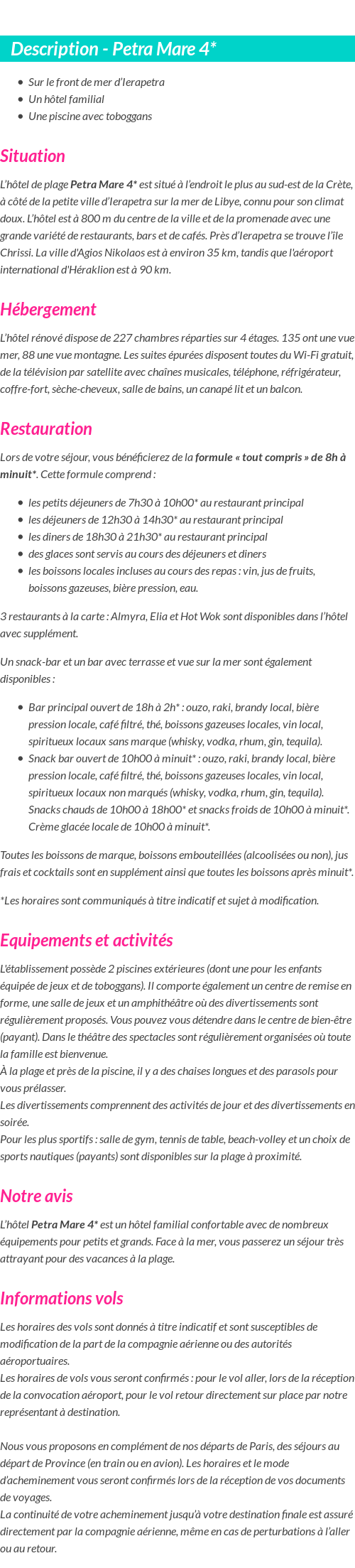 Détails du séjour