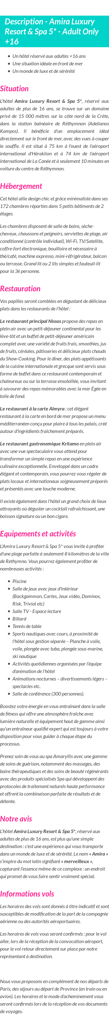 Détails du séjour