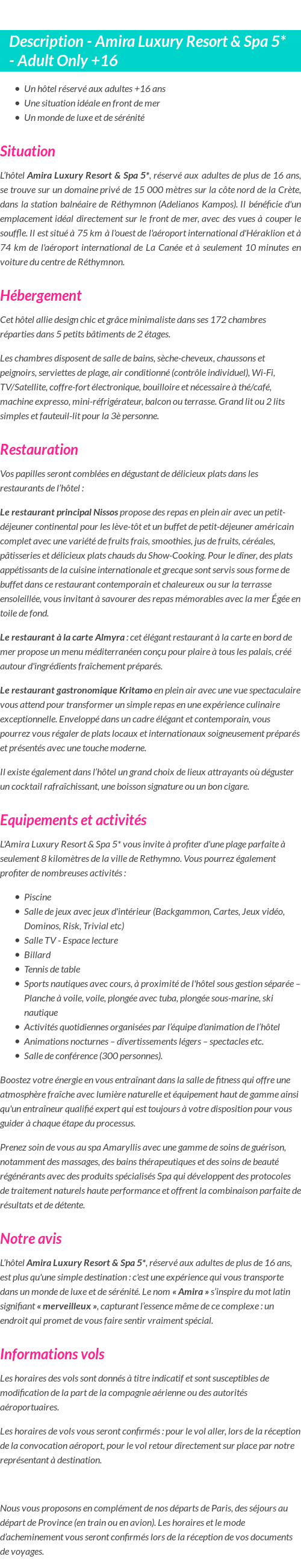 Détails du séjour