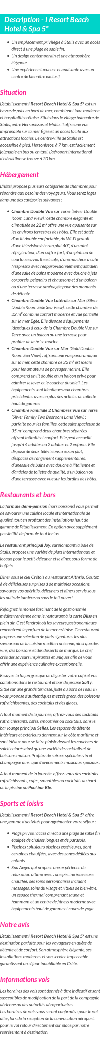 Détails du séjour