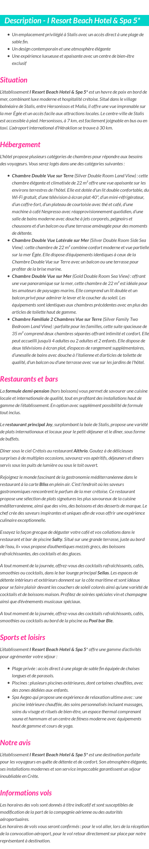 Détails du séjour