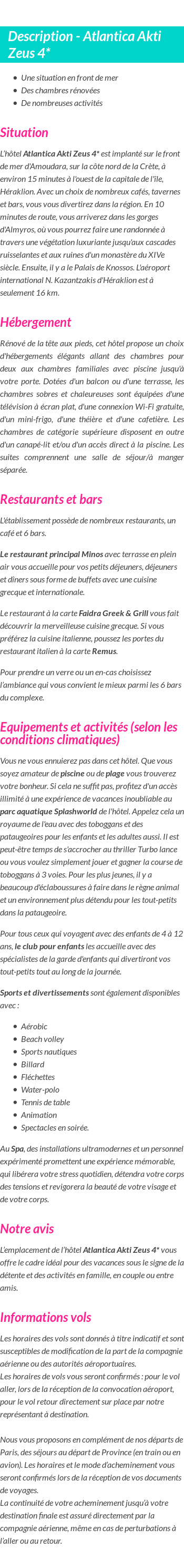 Détails du séjour