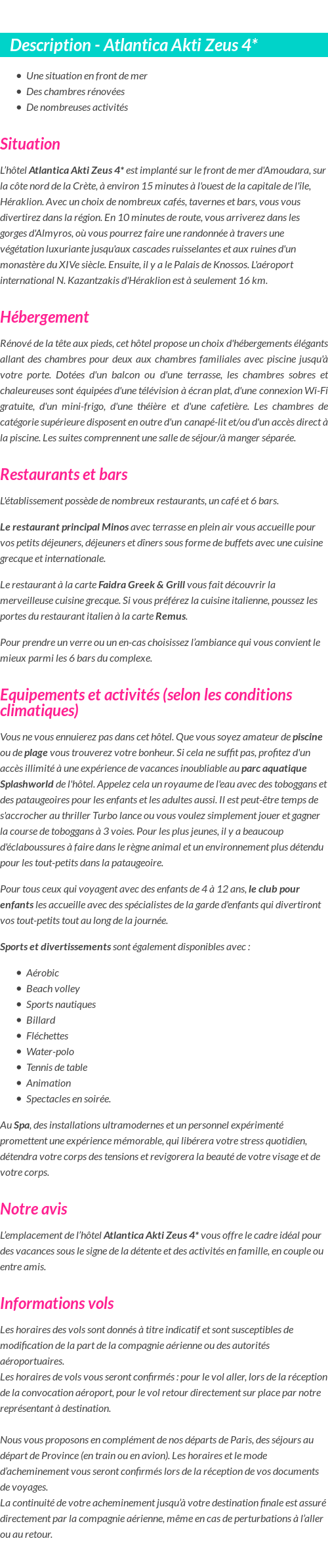Détails du séjour