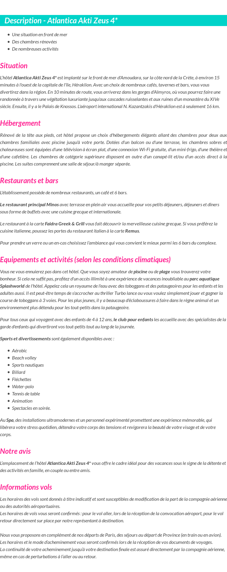 Détails du séjour