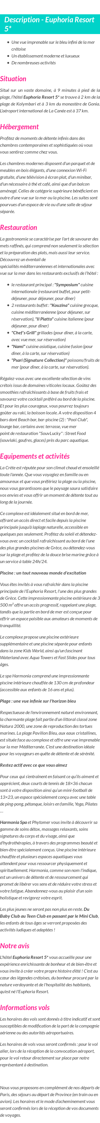 Détails du séjour