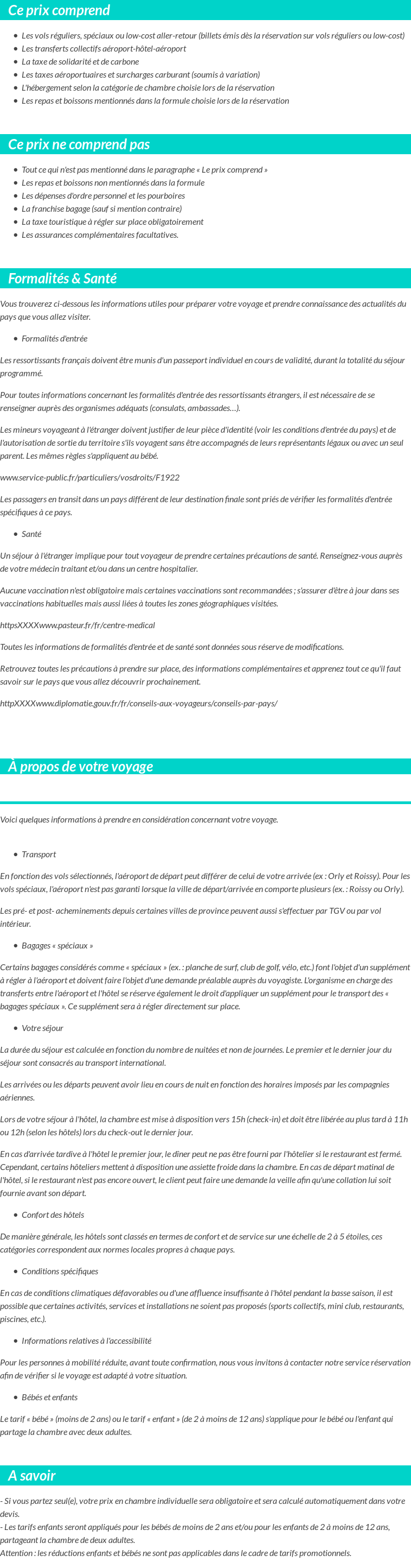 Conditions tarifaires