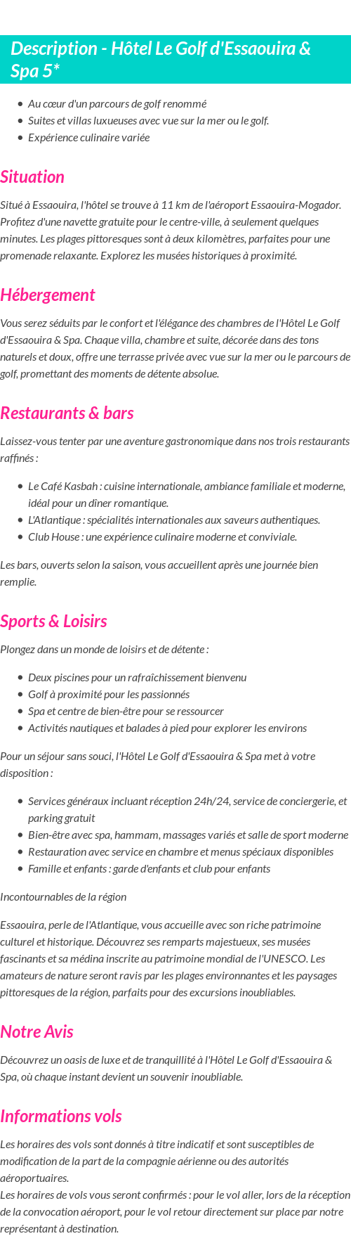 Détails du séjour