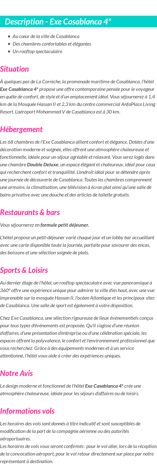 Détails du séjour