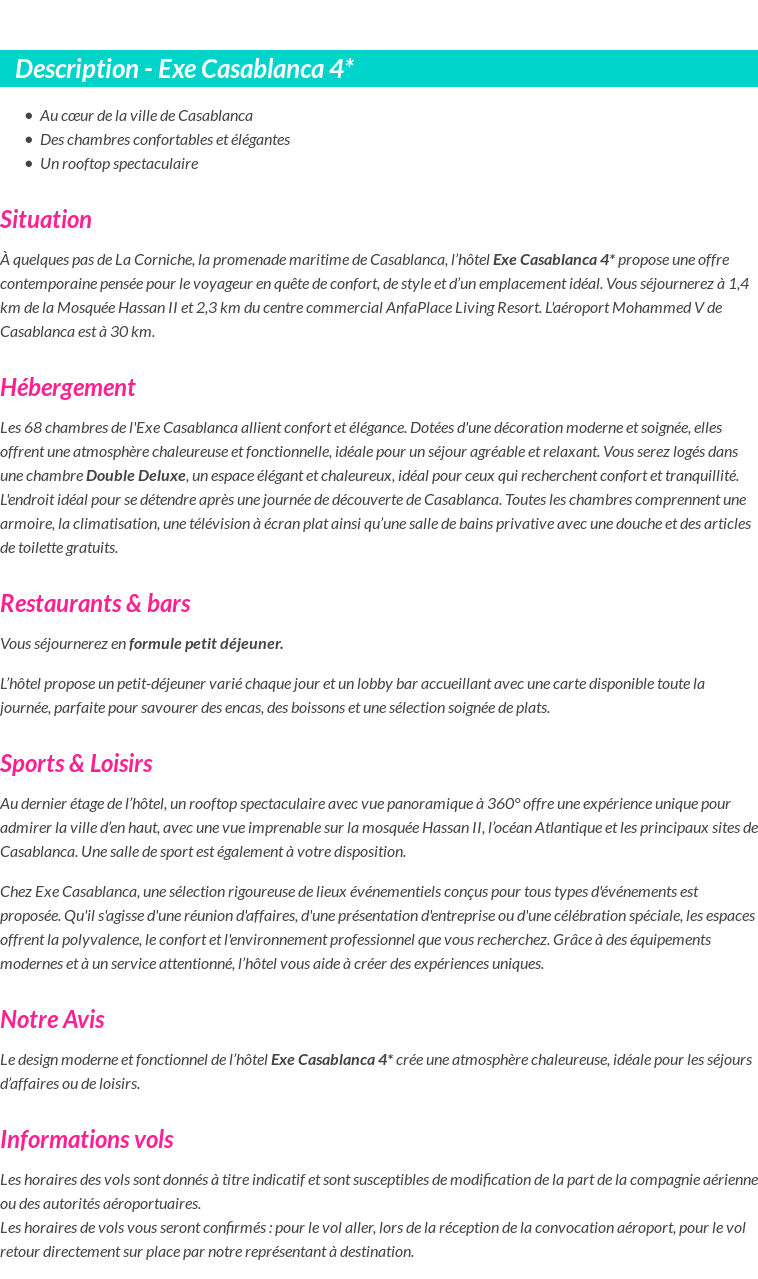 Détails du séjour