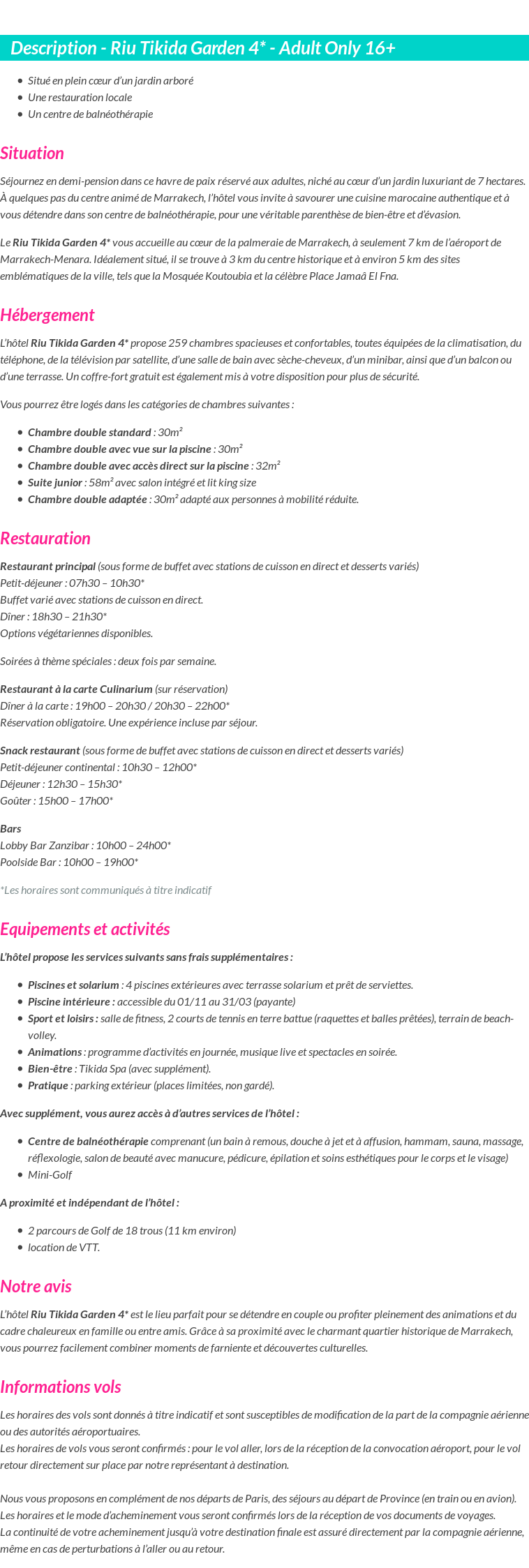 Détails du séjour