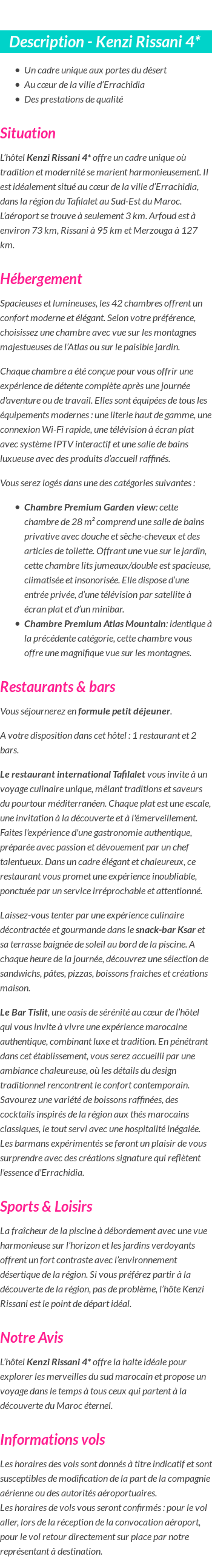 Détails du séjour