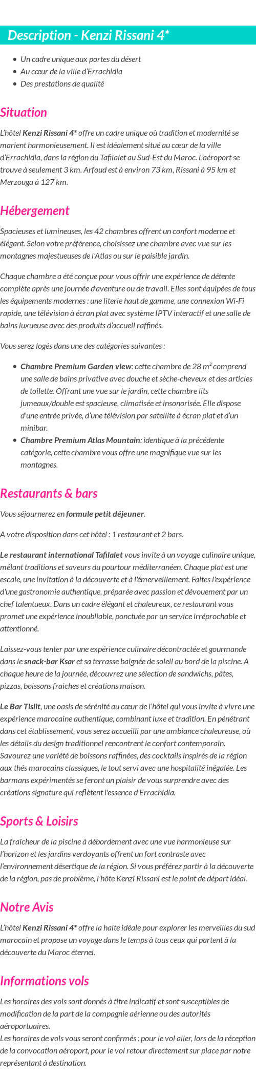 Détails du séjour