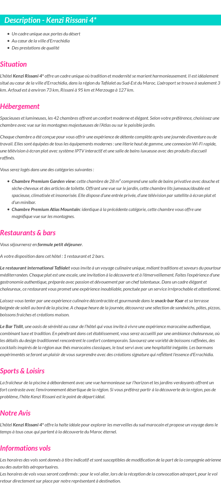 Détails du séjour