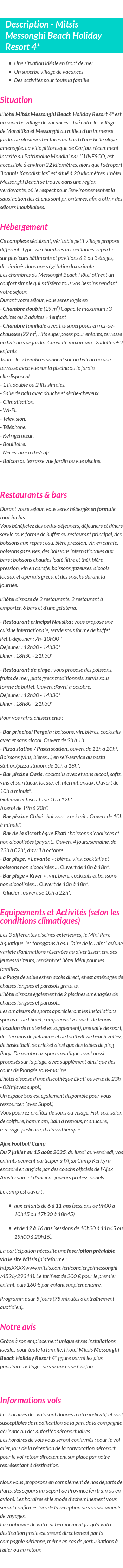 Détails du séjour
