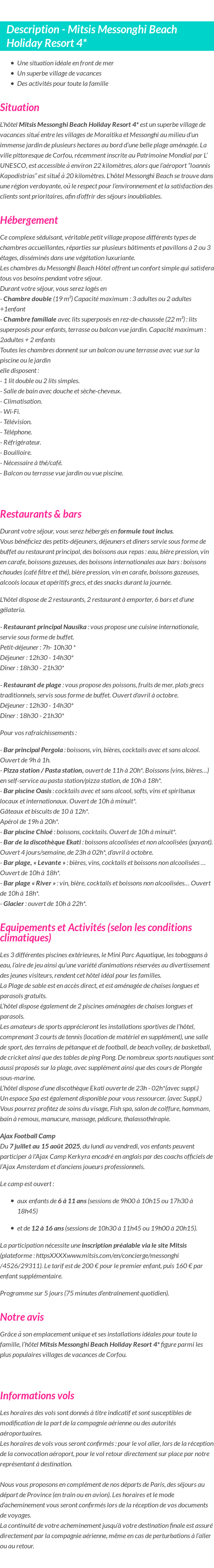 Détails du séjour