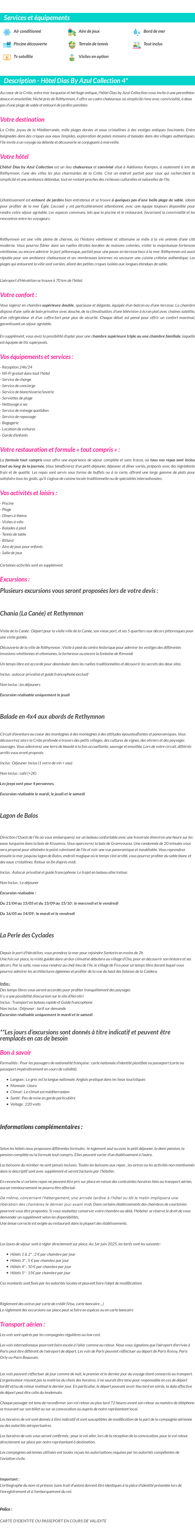 Détails du séjour