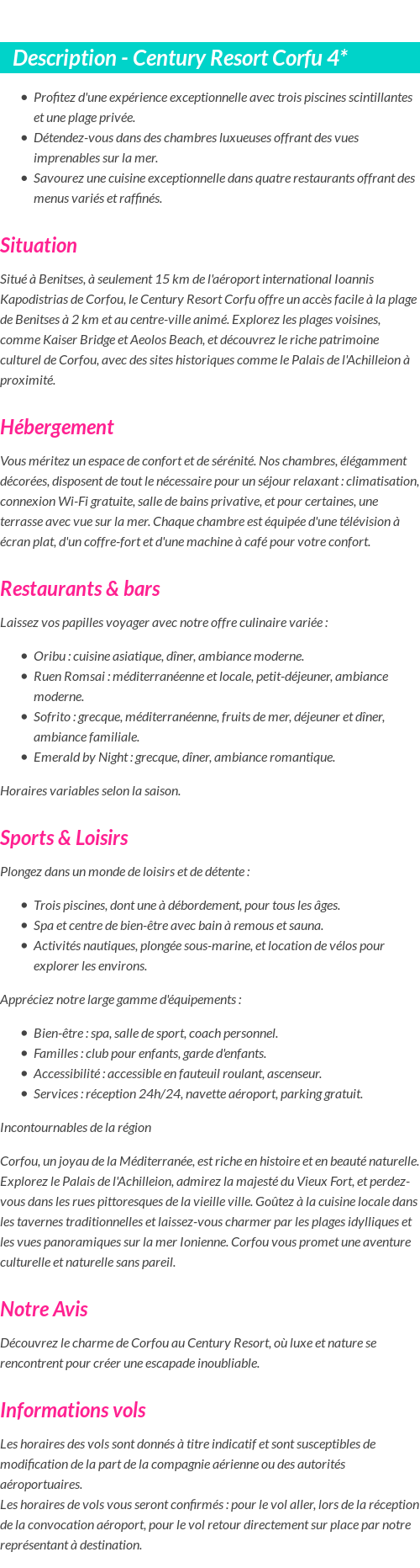 Détails du séjour