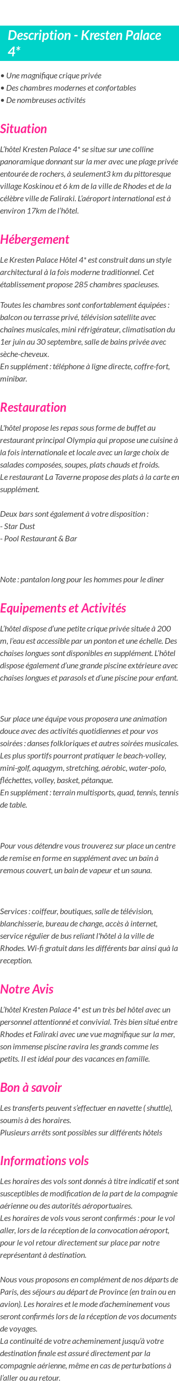 Détails du séjour