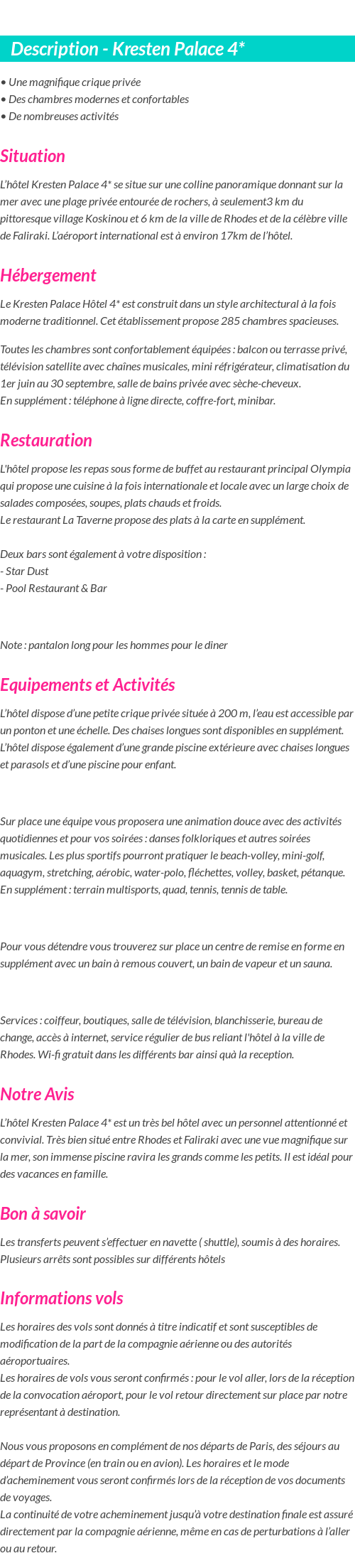 Détails du séjour