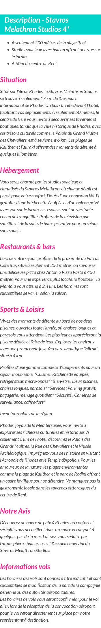 Détails du séjour