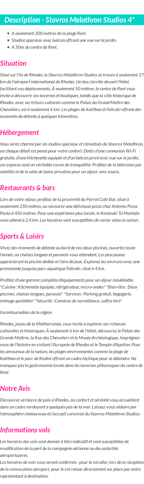 Détails du séjour