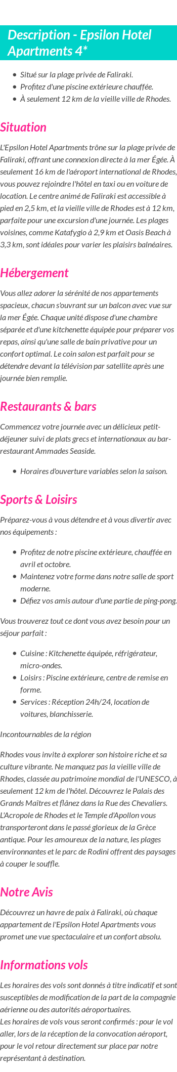 Détails du séjour