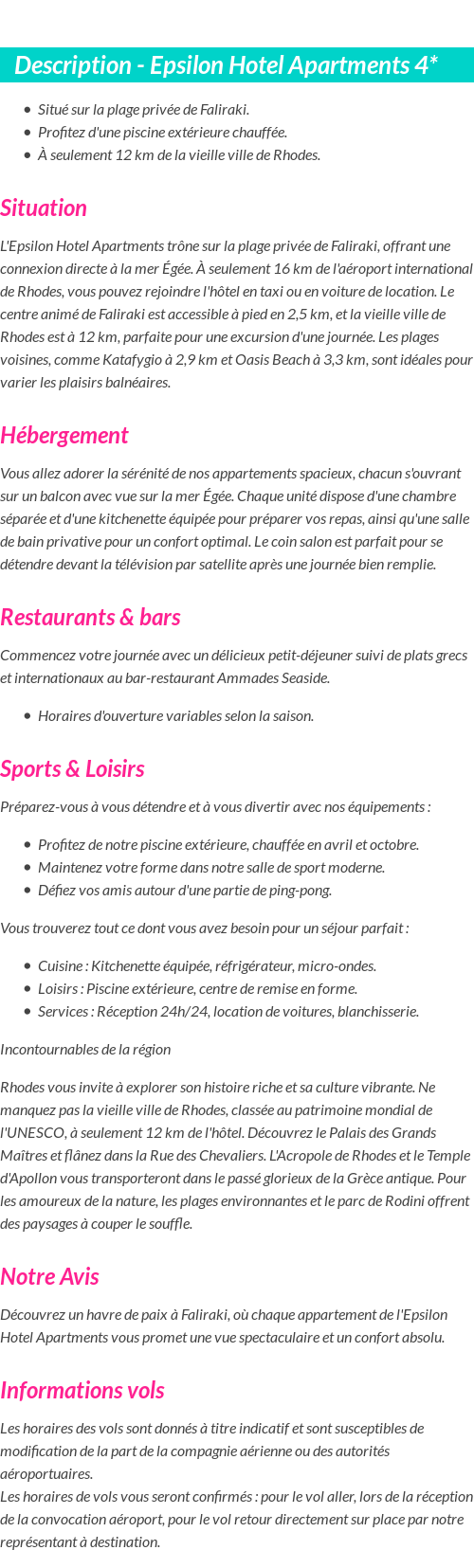 Détails du séjour