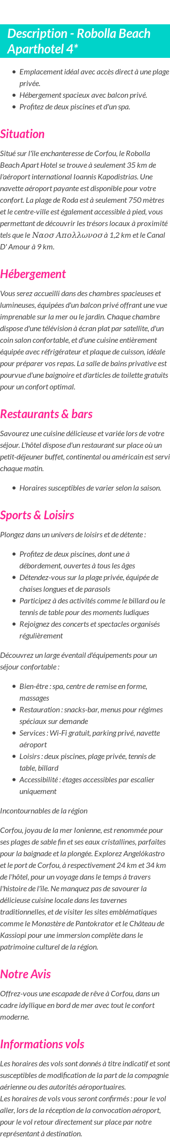 Détails du séjour