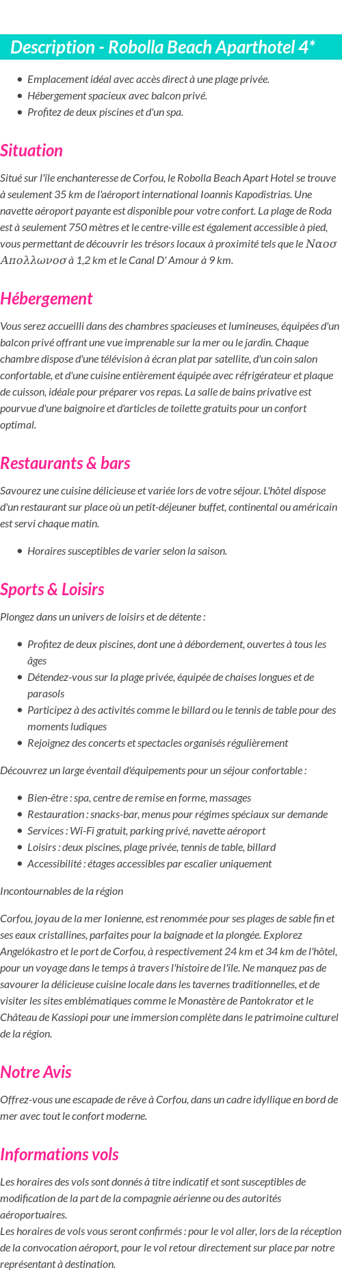 Détails du séjour