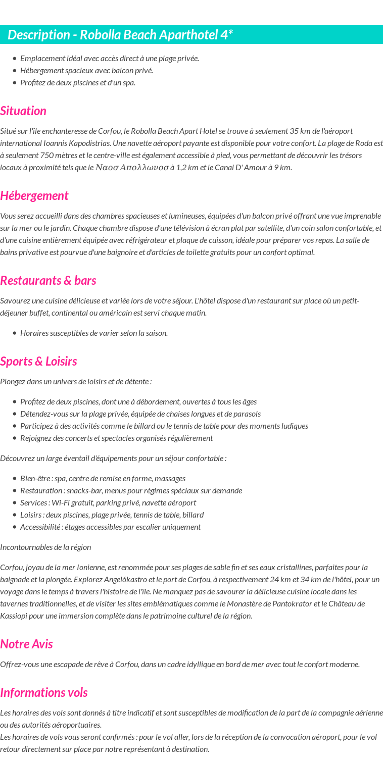 Détails du séjour