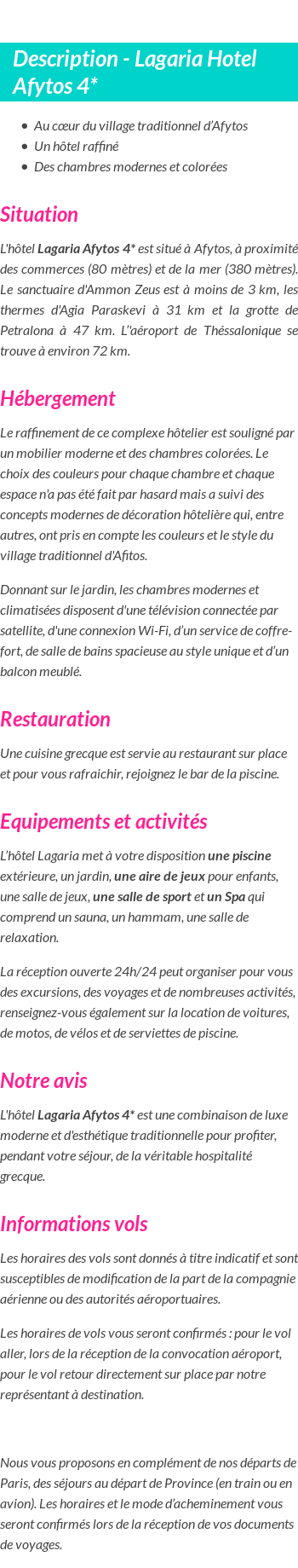 Détails du séjour