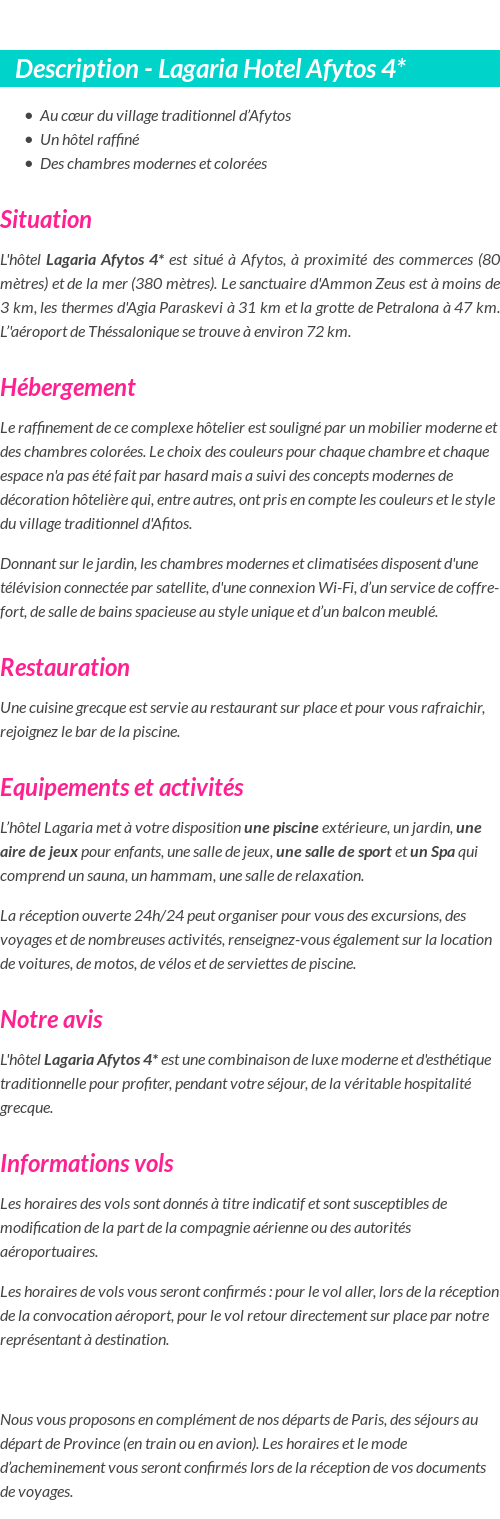 Détails du séjour