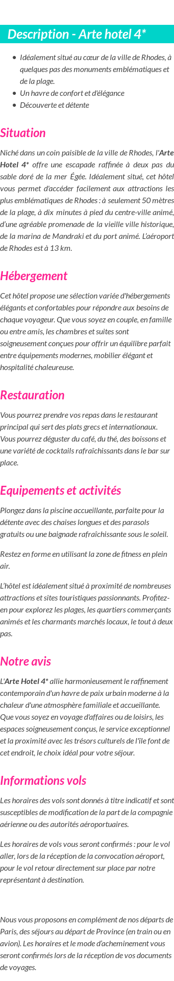 Détails du séjour