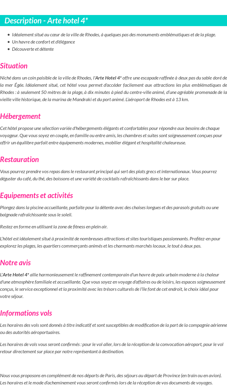 Détails du séjour