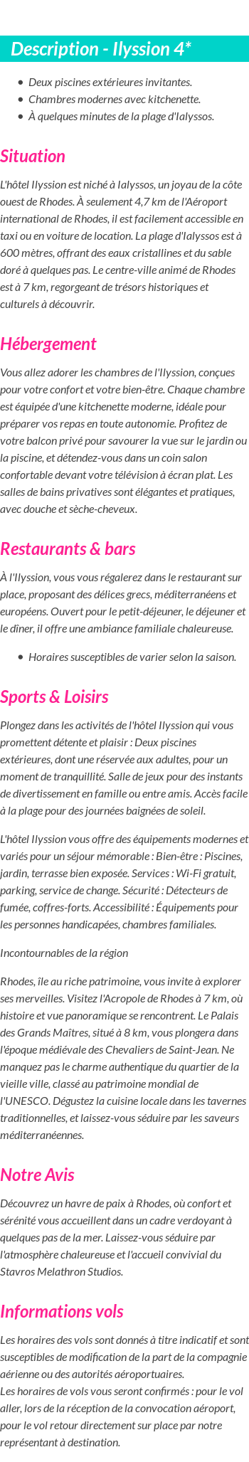 Détails du séjour
